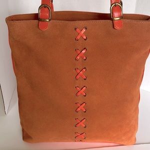 ❤️   Focus Paris Orange Suede & Leather Adjustable Shoulder / Tote Bag